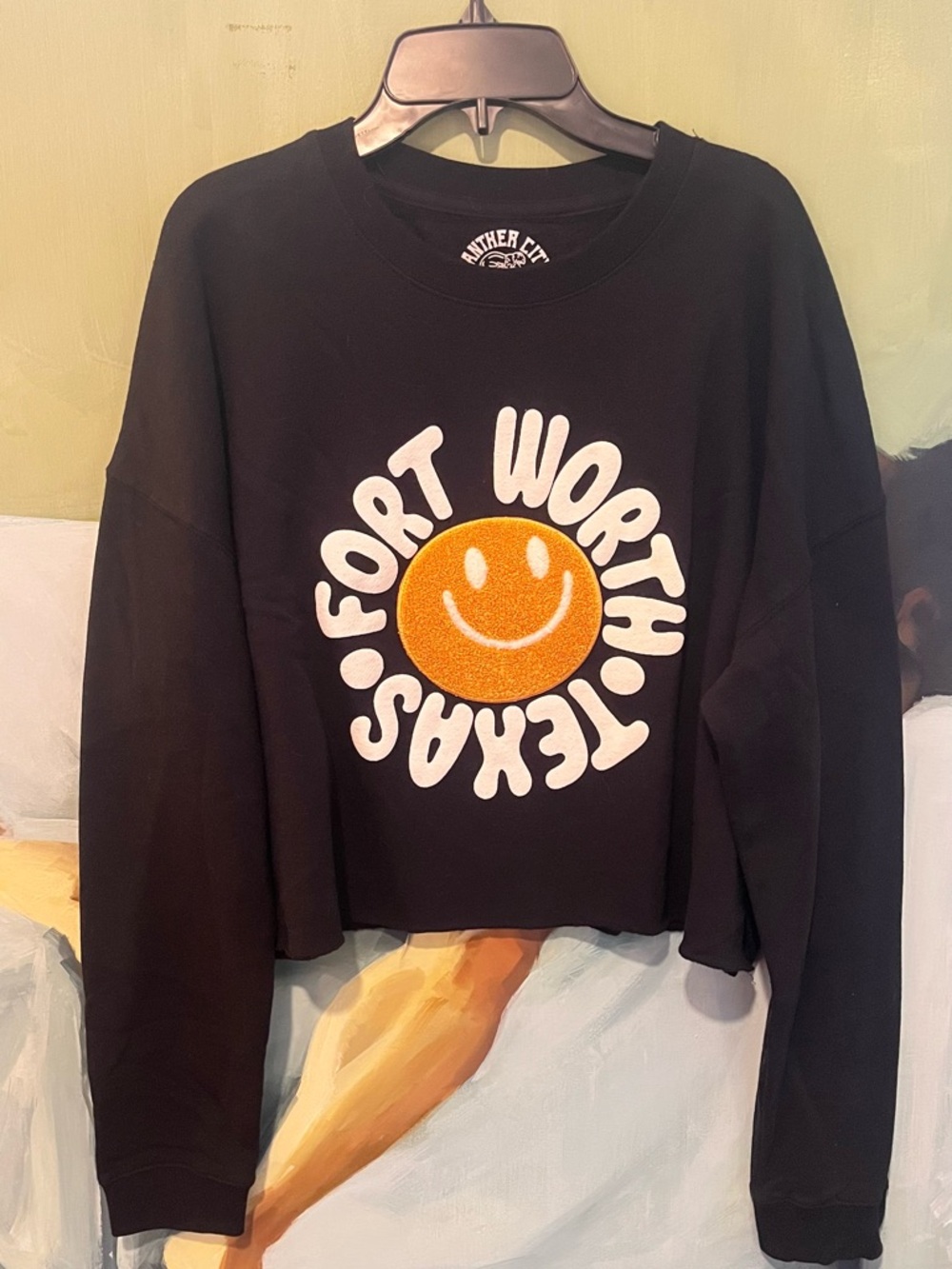 Fort Worth Texas Smiley Crop Sweatshirt - Black/Orange